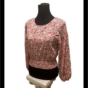 So Smocked elastic Waist long Puff Sleeve Crop S Top